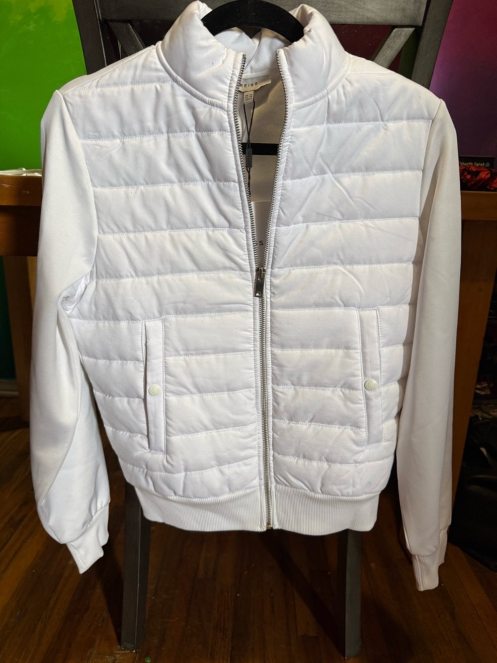 REISS White Quilted Zip-Up Jacket